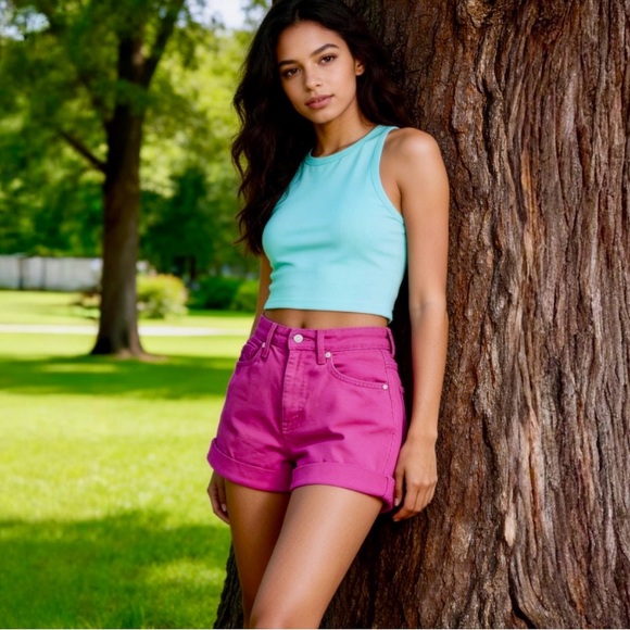 wild fable Pants - WILD FABLE Hot Pink High Rise Denim Shorts Size 4